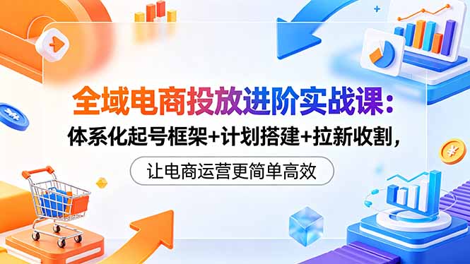全域电商投放进阶实战课：体系化起号框架+计划搭建+拉新收割，让电商运营更简单高效-蓝海云网创