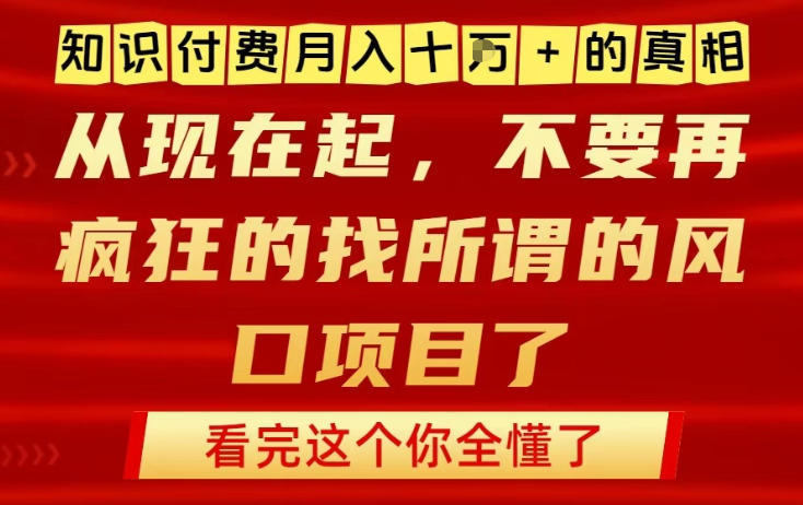 知识付费月入10个W的真相，做网创项目这一个就够了，不要再疯狂的找所谓的风口项目【揭秘】-蓝海云网创