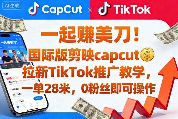 一起賺美刀!国际版剪映capcut拉新TikTok推广教学,一单28米,0粉丝即可操作(附推广入口和教学)-蓝海云网创